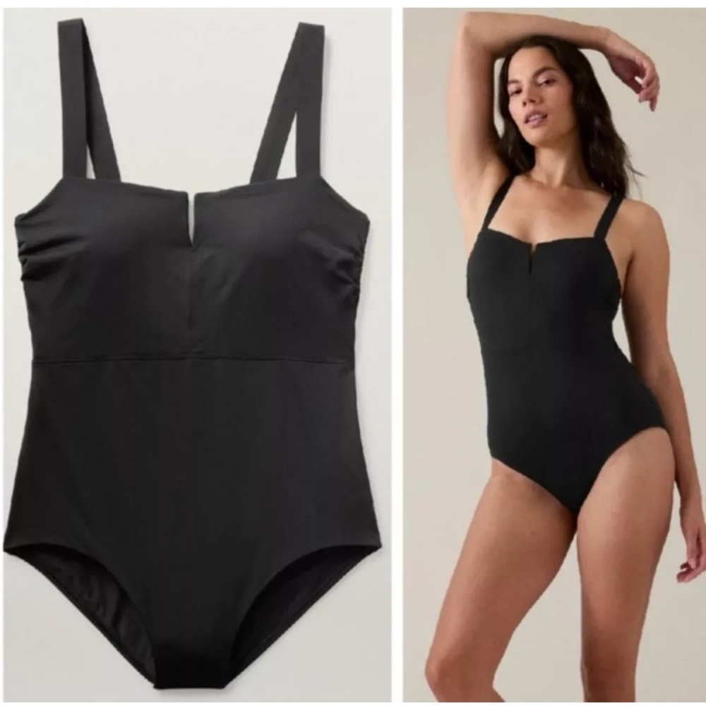 ATHLETA Square Neck V One Piece Swimsuit | Black